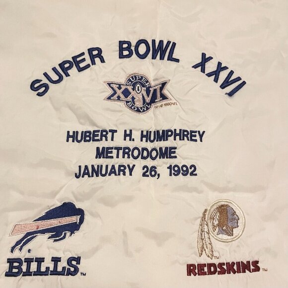 Vintage NFL Super Bowl XXVI 26 1992 Lined Jacket Mens Large Bills Redskins - Picture 12 of 16